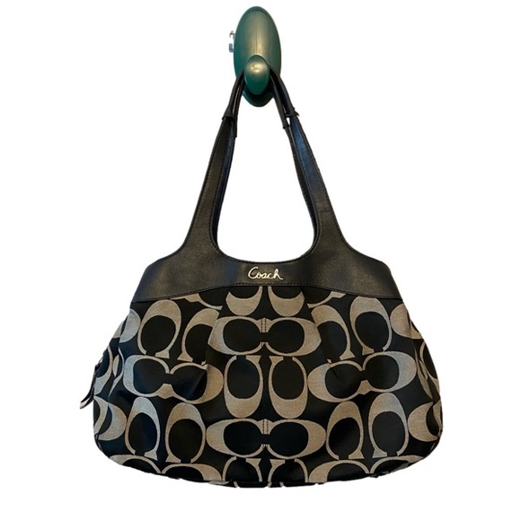 Coach Handbags - Coach Signature Optic Lexi Brown Tan Shoulder Bag L1120 F18828 with Satin Blue